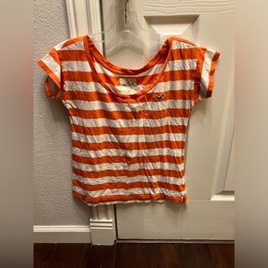 Hollister 2016 orange striped Tshirt S
